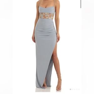 cutout embroidered corset maxi dress in blue